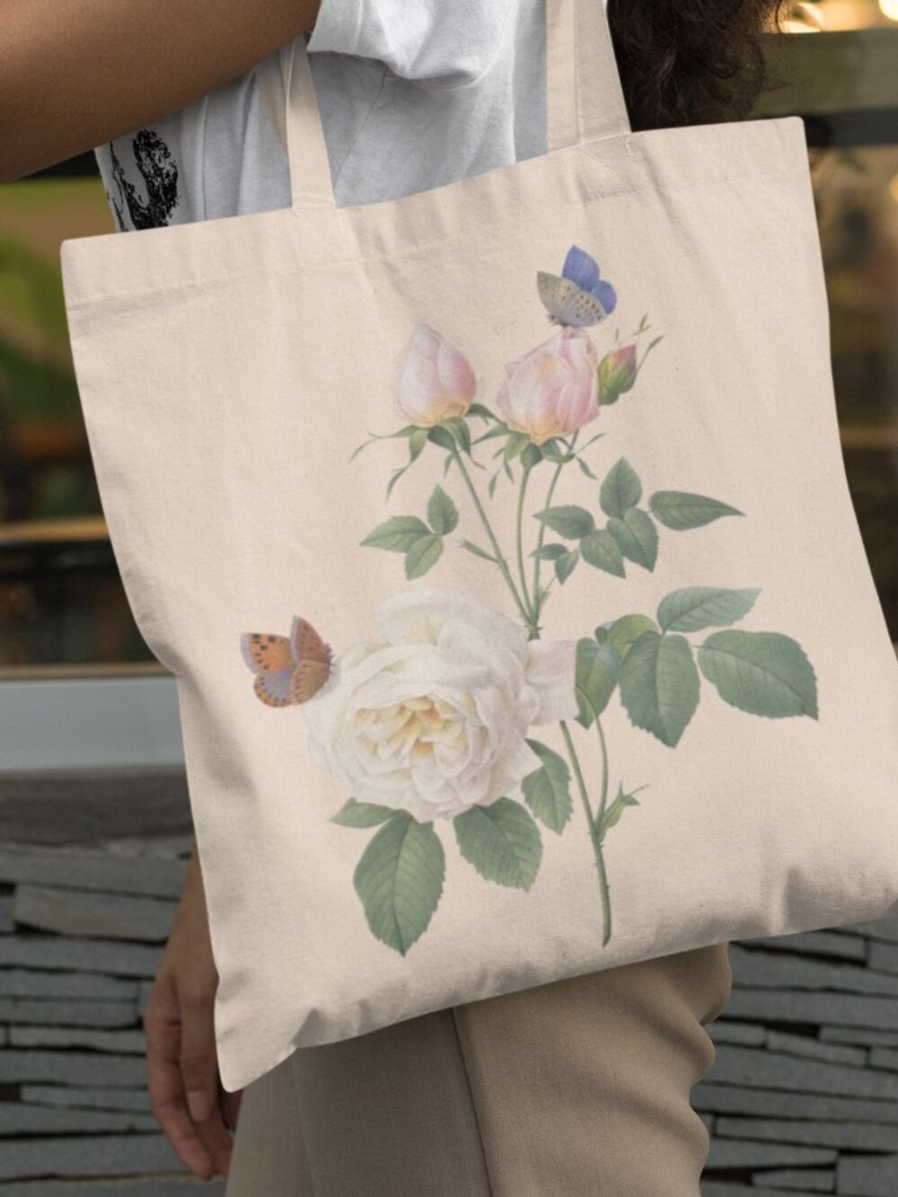 Tea Vintage Floral Print Graphic Canvas Tote Bag